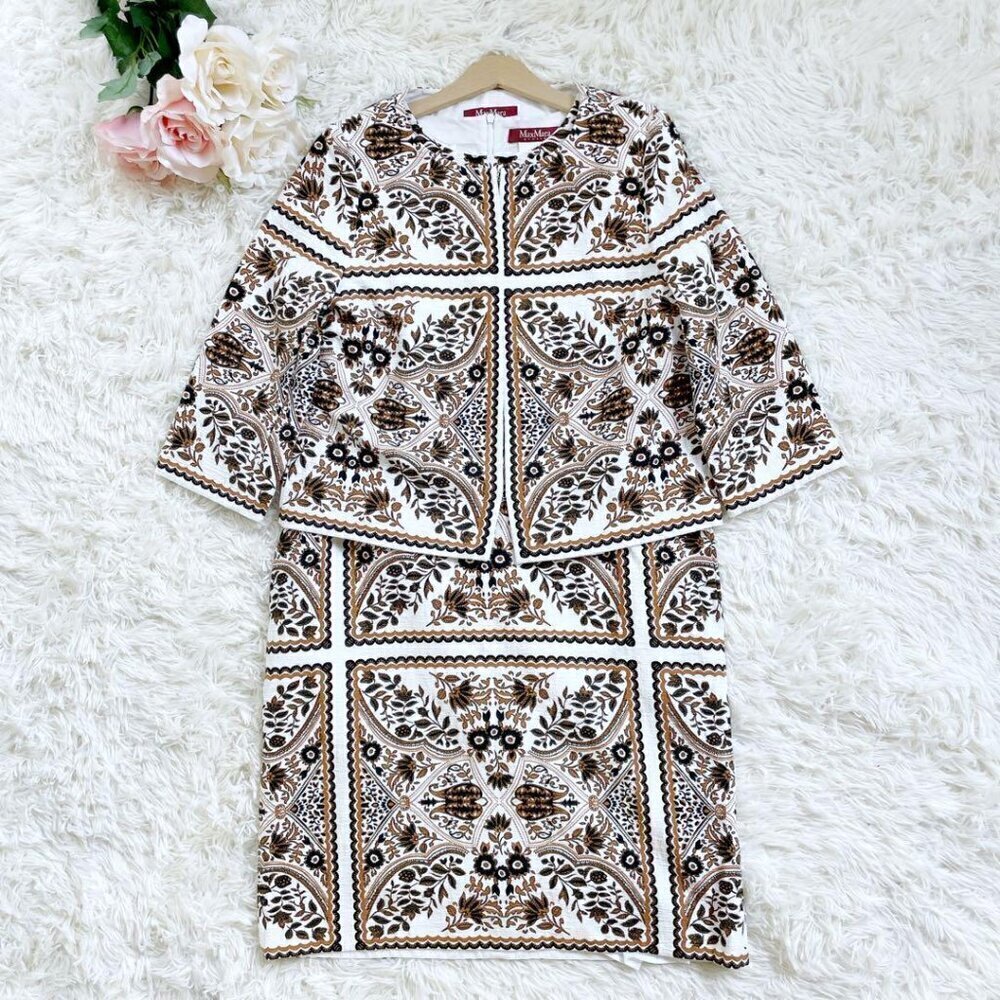 MAX MARA STUDIO Berto Suit Set (Dress+Matching Jacket) Moroccan-Tile Print US 6